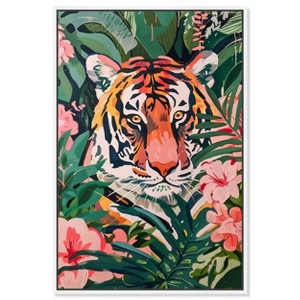 Art Remedy Tiger Hidden in Tropics Tropical Jungle Animals Wall Art Framed - 1 of 4