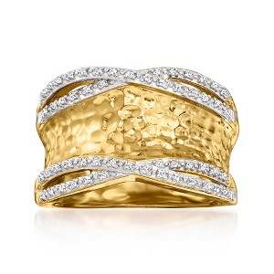 Ross-Simons 0.13 ct. t.w. Diamond Hammered Ring in 18kt Yellow Gold Over Sterling Silver - 1 of 4