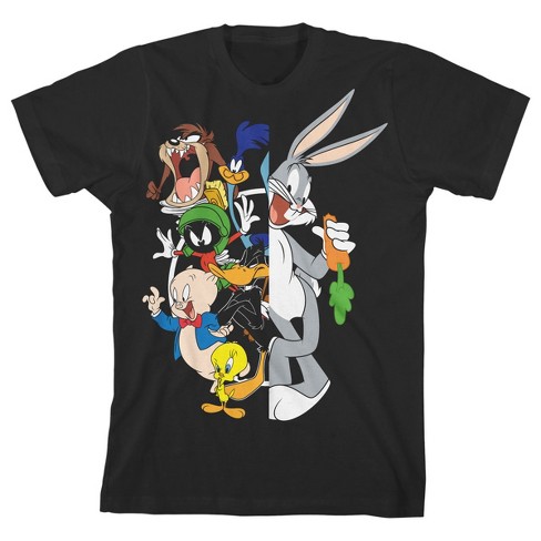 Looney Tunes Character Split Art Black T-shirt Toddler Boy To Youth Boy ...