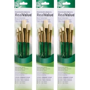 Princeton RealValue Brush Set, Natural Bristles, Short Handle Mixed Media Paintbrush, Green, 4 Per Set, 3 Sets - 1 of 3