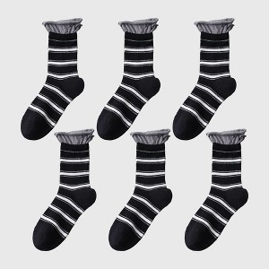 Anna-Kaci Women's 6pk Striped Ankle Socks with Cuffed Design - 1 of 4