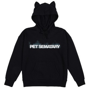 Pet Sematary Distressed Logo Adult Black Long Sleeve Hooded Sweatshirt With 3D Ears - 1 of 2