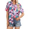 Nlife Womens Button Down Hawaiian Shirts Short Sleeve Floral Print Summer V Neck T-Shirt Casual Summer Beach Blouses Tops - 2 of 4
