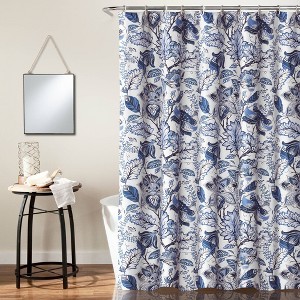 Lush Décor Cynthia Jacobean Kids' Shower Curtain Blue: Mildew-Resistant Bathroom Curtain, Machine Washable - 1 of 4
