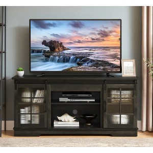 59" TV Stand for TVs up to 65", Sliding Glass Door Media Console with Adjustable Shelves, Large Storage Cabinet and TV Desk Rack for Living Room - 1 of 4