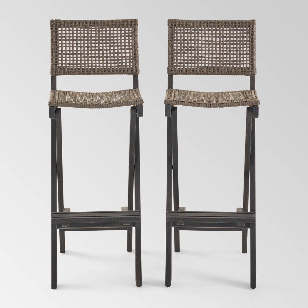 Polaris 2pk Acacia Wood Folding Barstools Dark Gray Christopher Knight Home