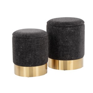 Marla Contemporary Nesting Ottoman Set in Gold Metal and Black Fabric by LumiSource - 1 of 1