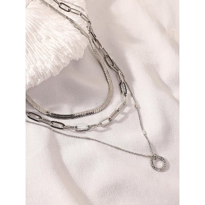 SOHI Women's Metallic Silver The Halo Snakechain Multi-Layer Necklace