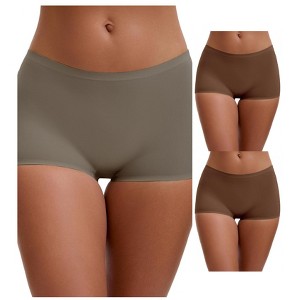INSPIRE CHIC Women's High Waist Seamless Boyshorts Elastic Waistband Ice Silk Breathable Shorts 3 Packs - 1 of 4