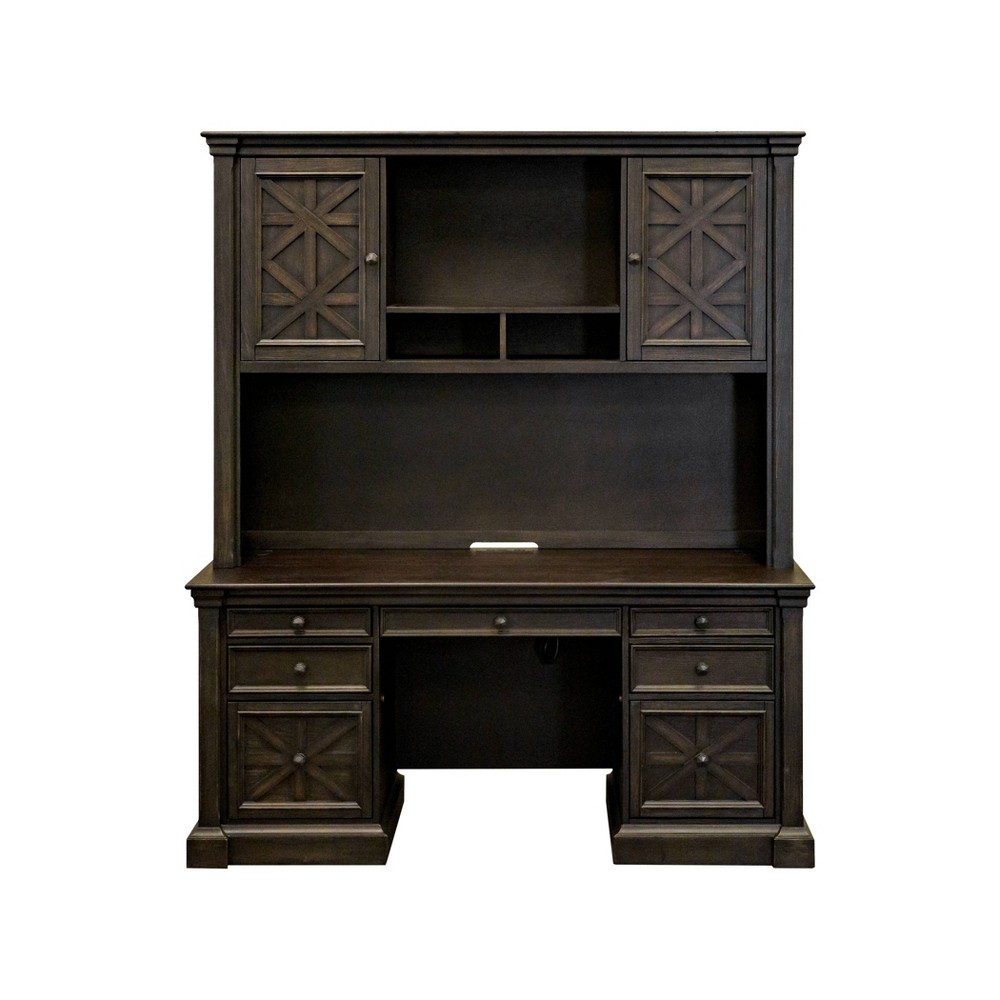 Photos - Display Cabinet / Bookcase Kingston Traditional Wood Hutch With Doors Dark Brown - Martin Furniture