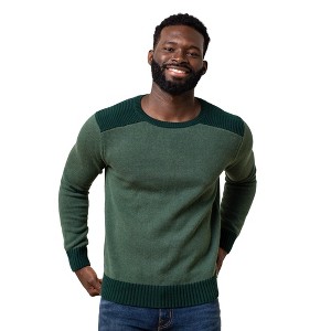 Hope & Henry Men's Organic Crew Neck Shoulder Detail Sweater, Pine Green Heather, X-Large - 1 of 4