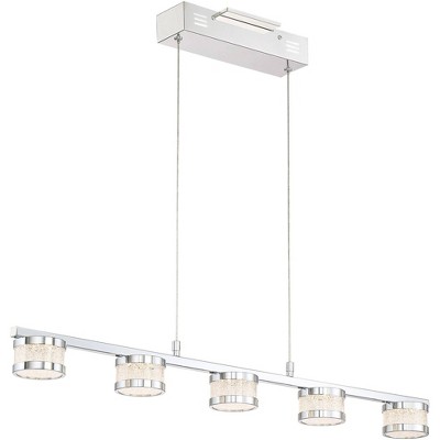 Possini Euro Design Chrome Linear Island Pendant Chandelier 35 1/2" Wide 5-Light Modern LED Clear Glass Kitchen Island Dining Room