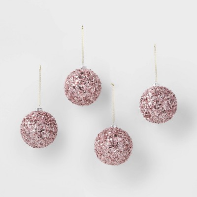 4pk Tinsel Ball Christmas Tree Ornaments Pink - Wondershop™