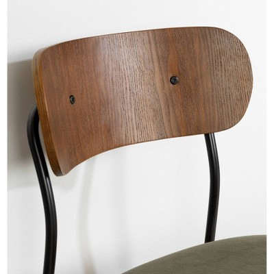 Olive Green and Brown Velvet Upholstered Side Chair with Metal Legs