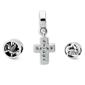 Black Bow Jewelry Sterling Silver & Crystal Religious Faith Bead Charm Set of 3 - 1 of 2