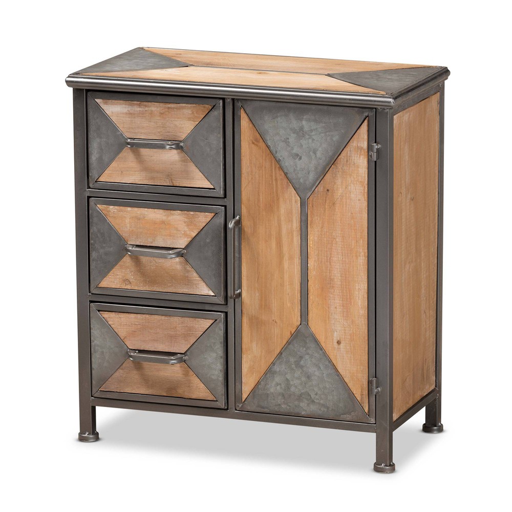 Photos - Wardrobe Laurel Wood 3 Drawer Cabinet Gray/Brown - Baxton Studio