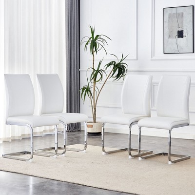 NicBex PU Leather Dining Chairs Set of 4,Upholstered Armless Kitchen Chair with High Back and Arched Metal Legs for Dining Room,Kitchen