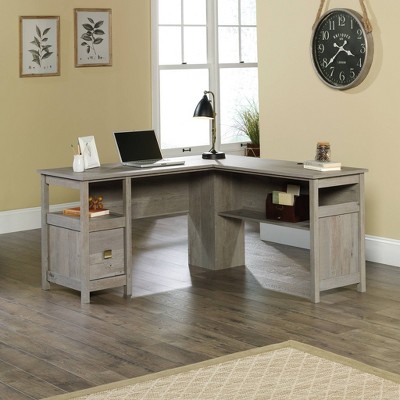 Mystic Oak L-Shaped Writing Desk with Drawer and Filing Cabinet