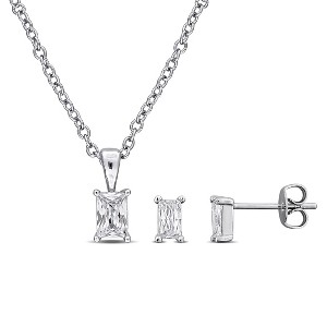 EVERLY JEWELRY | Brass 3 1/8 CT TGW Rectangular Cubic Zirconia Stud Earrings and Pendant with Chain Set- 18 in - 1 of 3