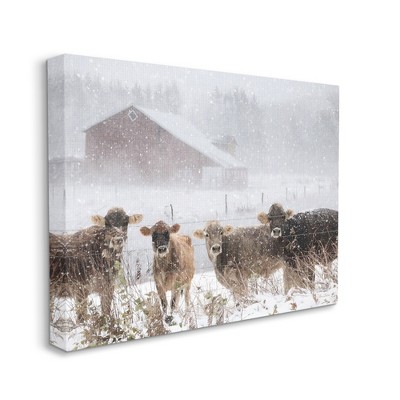 Winter Farm Scene with Cows on Canvas Print, 20" x 16"