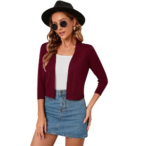 BLUEMING Womens Soft Knit Sweater Cardigan Bracelet Sleeve Open Front Cardigan Above Hip Length Cardigan - 1 of 4