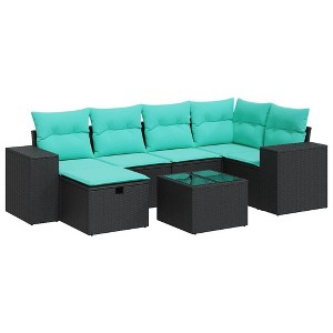 vidaXL 7 Piece Patio Sofa Set with Cushions Black Poly Rattan - 1 of 4