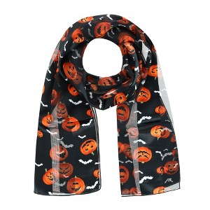 CTM Women's Halloween Pumpkin and Bat Holiday Print Lightweight Scarf - 1 of 4