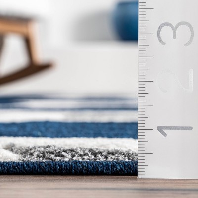 Modern Handmade Navy Synthetic 6' x 9' Geometric Tufted Rug