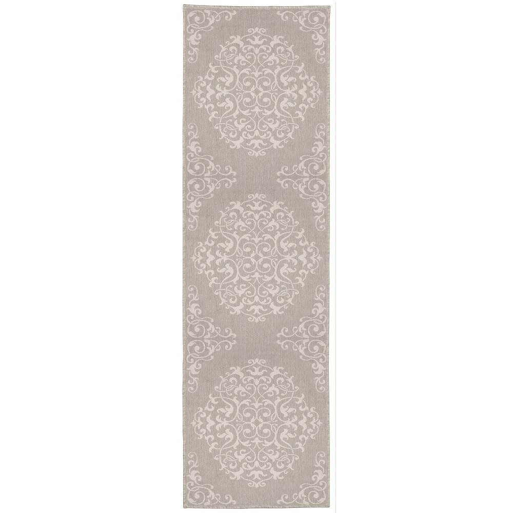 2'x8' Paloma Floral Center Medallion Patio Rug Gray/Ivory - Captiv8e Designs