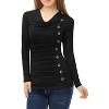 Allegra K Women's Cowl Neck Long Sleeves Buttons Decor Solid Ruched Top - 3 of 4