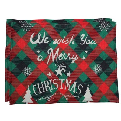 Unique Bargains Christmas Place Mats Linen Red Green White 13" x 17.7" 2 Pcs