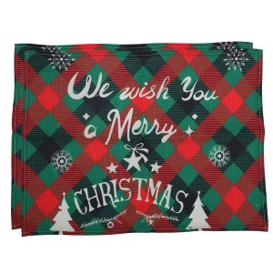 Unique Bargains Christmas Place Mats Linen Red Green White 13" x 17.7" 2 Pcs - 1 of 4