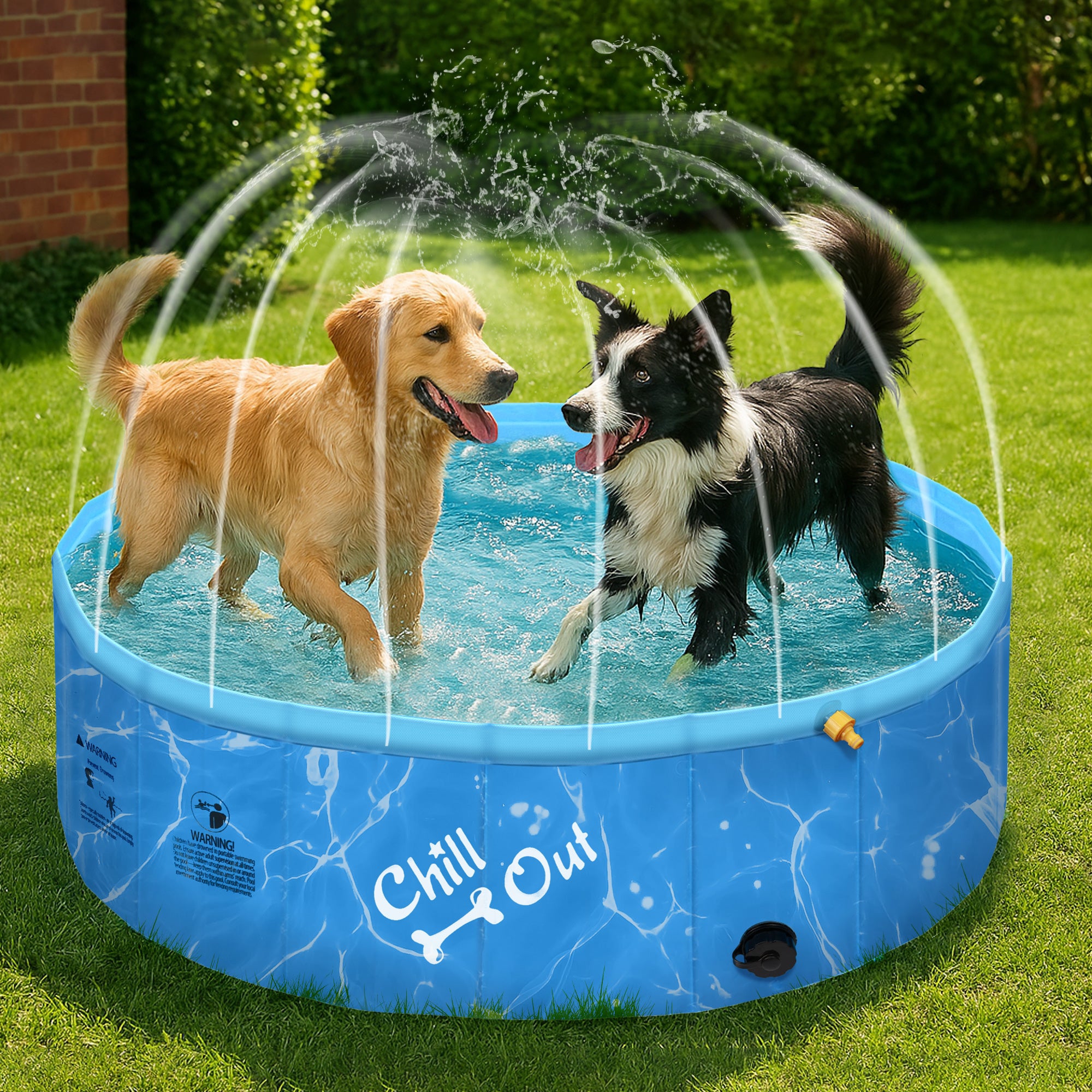 Allforpaws Foldable Dog Swimming Pool with Sprinkler, 2-in-1 Non Slip Sprinking Swimming Pool for Summer, Medium, 47"