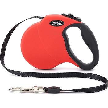DDOXX Retractable Dog Leash - Strong Reflective Nylon Strips with Break & Lock System - L (Red)