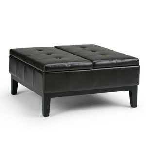Lancaster Square Coffee Table Storage Ottoman Tanners Brown Faux Leather - Wyndenhall