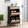 Natural Rattan Shoe Cabinet with 2 Flip Doors & 1 Drawer – Freestanding Narrow Shoe Organizer with Adjustable Shelves for Entryway, Hallway, Bedroom - 3 of 4