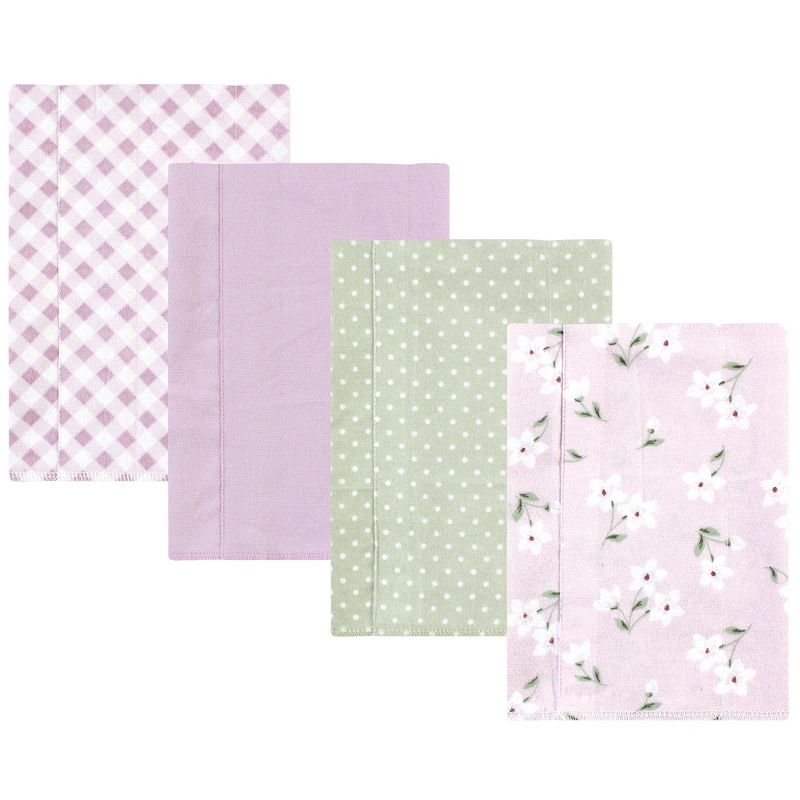 Hudson Baby Infant Girl Cotton Flannel Burp Cloths, Purple Dainty Floral 4 Pack, One Size, 1 of 7