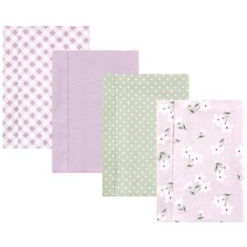 Hudson Baby Infant Girl Cotton Flannel Burp Cloths, Purple Dainty Floral 4 Pack, One Size