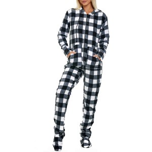ADR Women's Plush Fleece One Piece Hooded Footed Zipper Pajamas, Soft Adult Jumpsuit PJs with Hood - 1 of 4