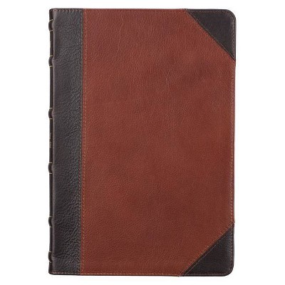 KJV Large Print Thinline Bible Two-Tone Merlot/Toffee Full Grain Leather - (Leather Bound)