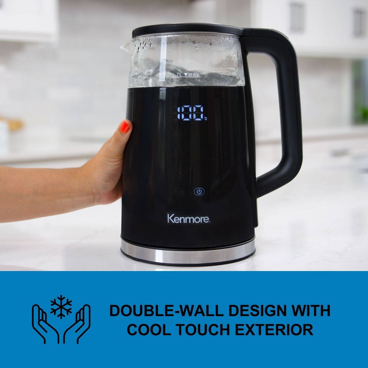 Kenmore Glass Electric Kettle 1.7L Digital Temperature Control Black: Cordless Water Kettle, Anti-Scale Filter - thumbnail 7