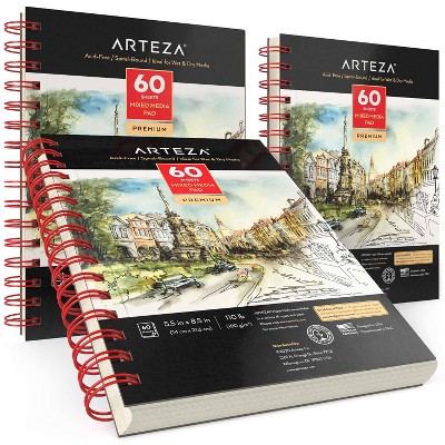 Arteza Mixed Media Pad, 5.5"x8.5", 60 Sheets - 3 Pack (ARTZ-8550)