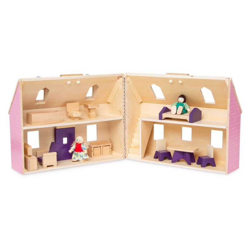 Melissa & Doug Fold and Go Wooden Dollhouse With 2 Dolls and Wooden Furniture, 5 of 13