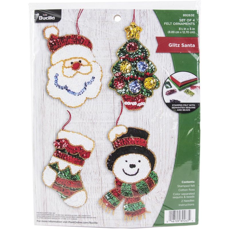 Bucilla Felt Ornaments Applique Kit Set Of 4-Glitz Santa, 1 of 4