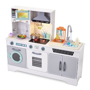 Lil' Jumbl Kids Kitchen Set, Wooden Pretend Play Kitchen with Sounds, Accessories and Running Water - 1 of 4