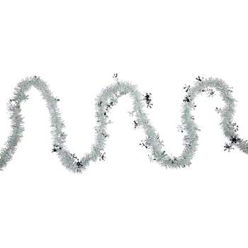 Northlight 12' x 3" White Iridescent and Silver Snowflakes Christmas Tinsel Garland - Unlit
