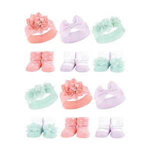 Hudson Baby Infant Girl 12Pc Headband and Socks Giftset, Pink Purple Mint, One Size - 1 of 2