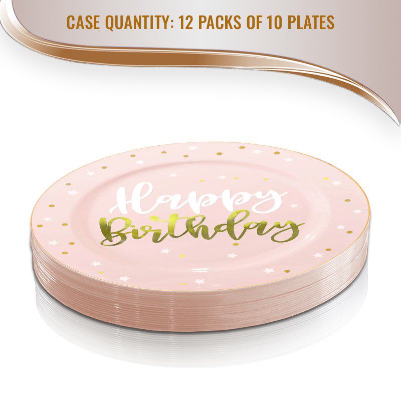 Smarty Had A Party 10.25" Pink with White and Gold Birthday Round Disposable Plastic Dinner Plates (120 Plates), 4 of 7