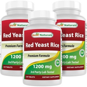3 Pack Best Naturals Red Yeast Rice 1200 mg 120 Tablets - 1 of 4