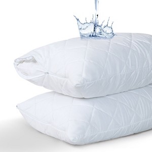 Waterproof Quilted Pillow Protectors with Zipper Noiseless TPU Backing Waterproof Pillowcases Encasement - Cotton Passion - 1 of 4